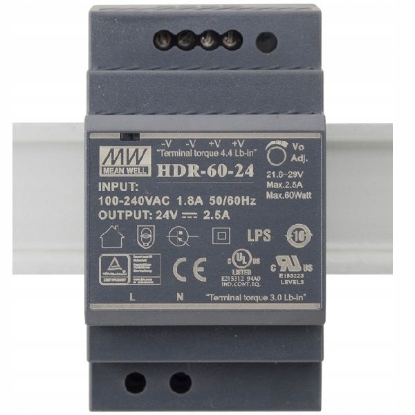 Блок питания MEAN WELL HDR-60-24, 230VAC/24VDC, 60W, 2,5А