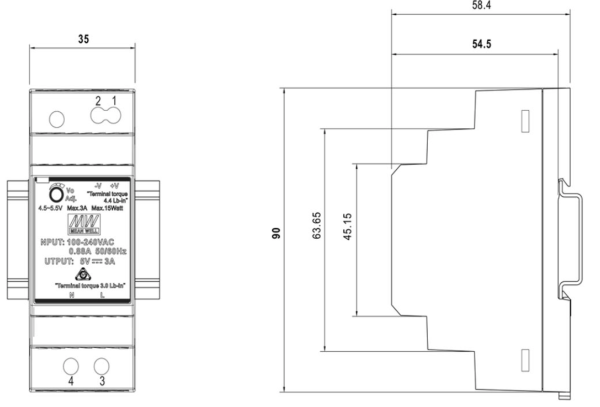 Блок питания MEAN WELL HDR-30-12, 230VAC/12VDC, 24W, 2А