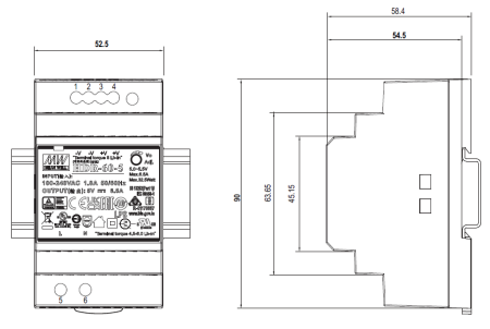 Блок питания MEAN WELL HDR-60-12, 230VAC/12VDC, 54W, 2А