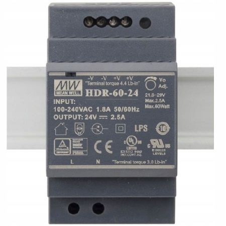 Блок питания MEAN WELL HDR-60-24, 230VAC/24VDC, 60W, 2,5А