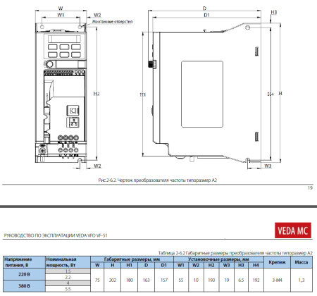 Преобразователь частоты VEDA VF-51-P5K5-0013-T4-E20-B-H, 5,5 кВт, 3х400 VAC