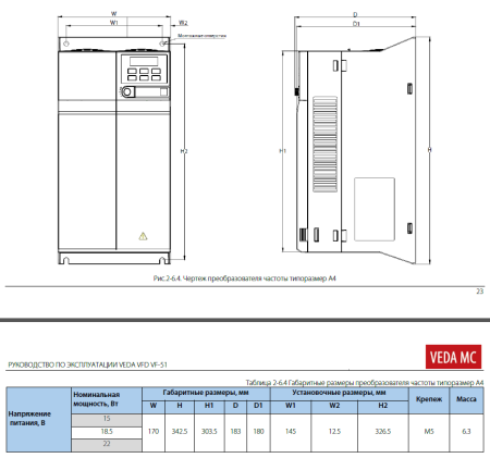 Преобразователь частоты VEDA VF-51-P18K-0038-T4-E20-B-H, 18,5 кВт, 3х400 VAC