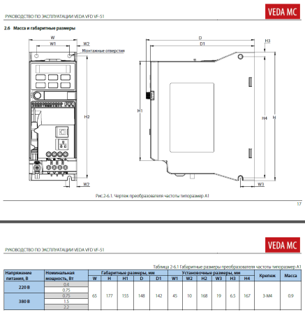 Преобразователь частоты VEDA VF-51-PK75-0003-T4-E20-B-H, 0,75 кВт, 3х400 VAC